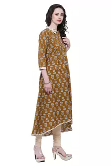 Brown printed cotton ethnic-kurtis