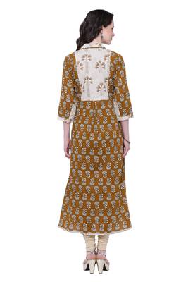Brown printed cotton ethnic-kurtis 4