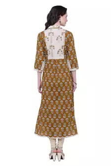Brown printed cotton ethnic-kurtis