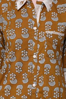 Brown printed cotton ethnic-kurtis 5