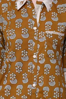 Brown printed cotton ethnic-kurtis