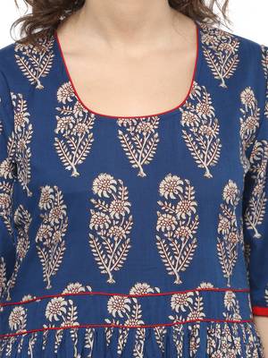 Royal-blue printed cotton long-kurtis 5