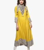 Yellow plain viscose rayon long-kurtis