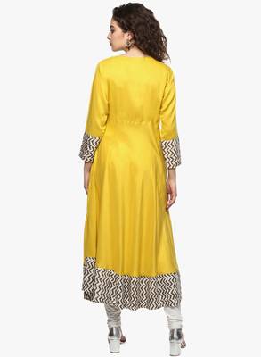 Yellow plain viscose rayon long-kurtis 3