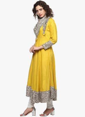 Yellow plain viscose rayon long-kurtis 4