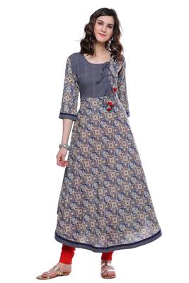Blue printed cotton long-kurtis 1