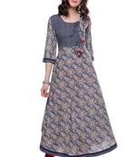 Blue printed cotton long-kurtis