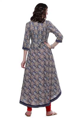 Blue printed cotton long-kurtis 4