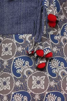 Blue printed cotton long-kurtis