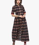 Black printed cotton long-kurtis