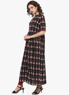 Black printed cotton long-kurtis 2