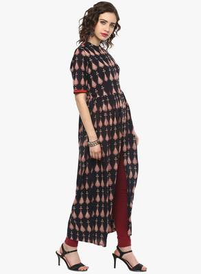 Black printed cotton long-kurtis 3