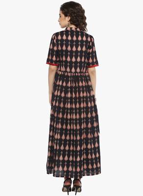 Black printed cotton long-kurtis 4