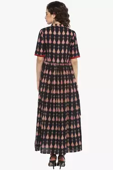 Black printed cotton long-kurtis