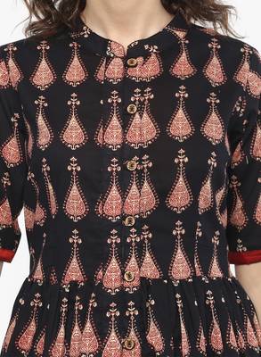 Black printed cotton long-kurtis 5