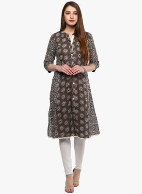 Grey printed cotton ethnic-kurtis 1