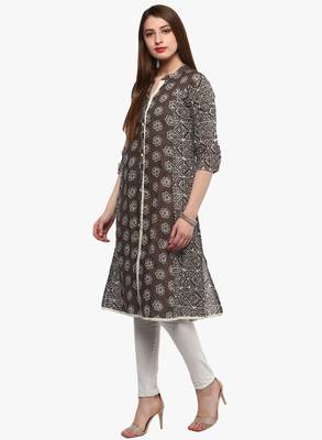 Grey printed cotton ethnic-kurtis 2