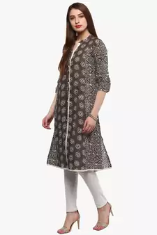 Grey printed cotton ethnic-kurtis
