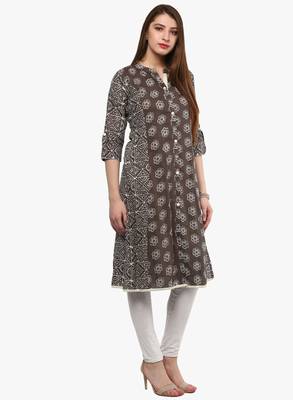 Grey printed cotton ethnic-kurtis 3