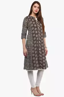 Grey printed cotton ethnic-kurtis
