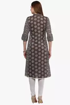 Grey printed cotton ethnic-kurtis