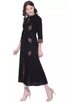 Black plain cotton ethnic-kurtis