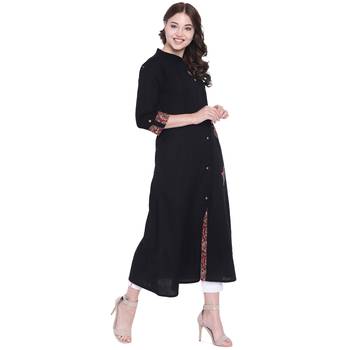 Black plain cotton ethnic-kurtis 3