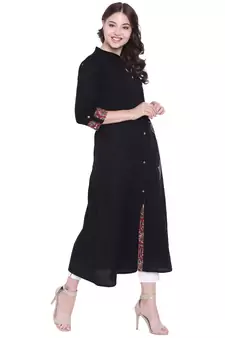 Black plain cotton ethnic-kurtis