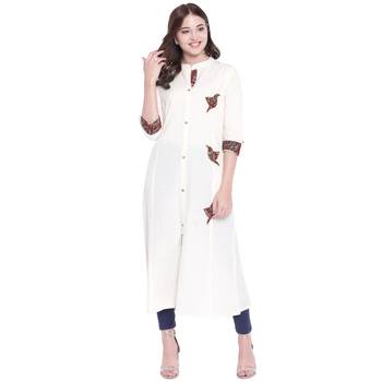 Off-white plain cotton ethnic-kurtis 1