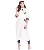 Off-white plain cotton ethnic-kurtis