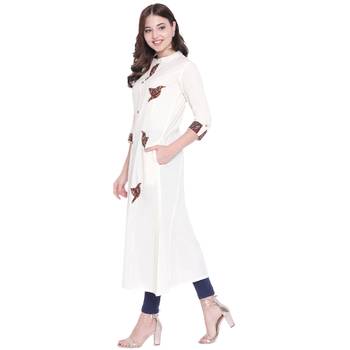 Off-white plain cotton ethnic-kurtis 2