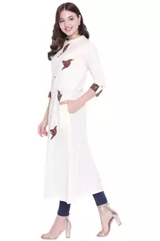Off-white plain cotton ethnic-kurtis