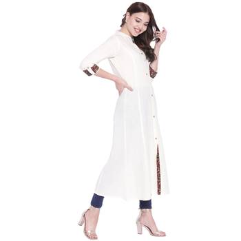 Off-white plain cotton ethnic-kurtis 3