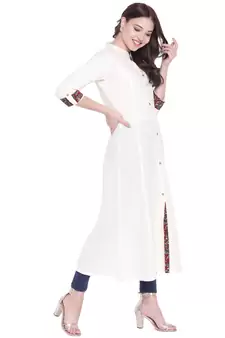 Off-white plain cotton ethnic-kurtis