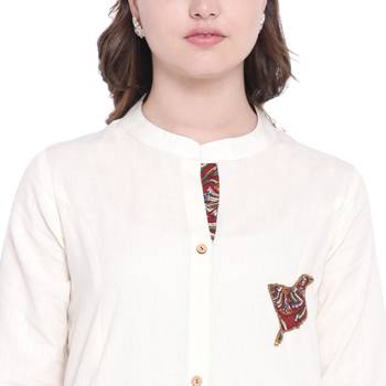 Off-white plain cotton ethnic-kurtis 5