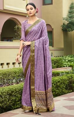Pink printed chanderi silk saree with blouse 1