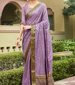 Pink printed chanderi silk saree with blouse