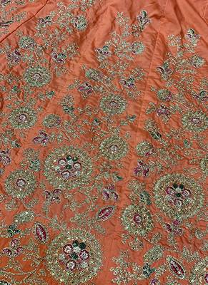 Orange Embroidered Satin Semi Stitched Lehenga 3