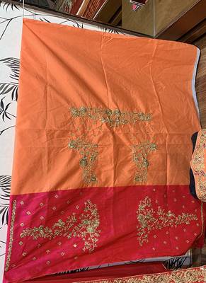 Orange Embroidered Satin Semi Stitched Lehenga 4