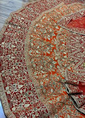 Orange Embroidered Satin Semi Stitched Lehenga 2
