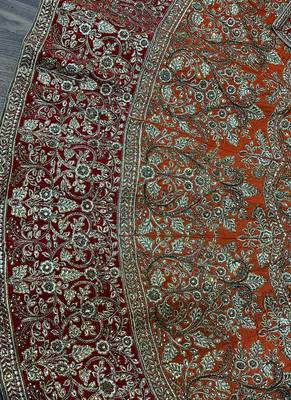 Orange Embroidered Satin Semi Stitched Lehenga 4