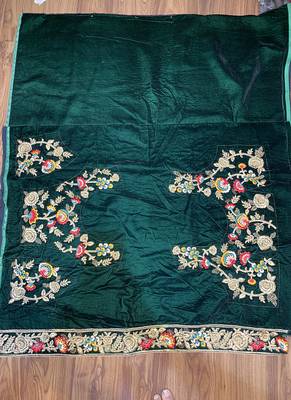 Green Embroidered Velvet Semi Stitched Lehenga 4