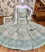 Light-Green Embroidered Net Semi Stitched Lehenga