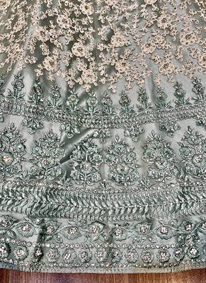 Light-Green Embroidered Net Semi Stitched Lehenga 3