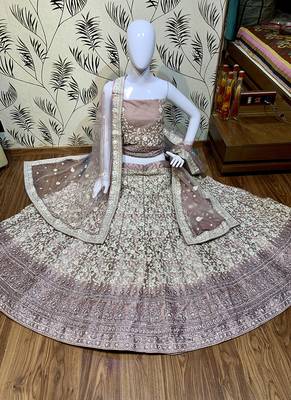 Pink Embroidered Net Semi Stitched Lehenga 1
