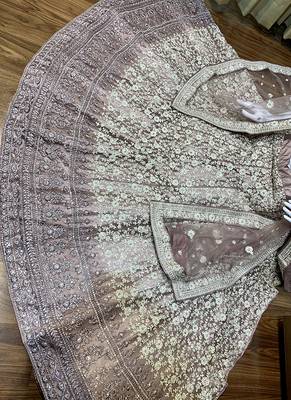 Pink Embroidered Net Semi Stitched Lehenga 2