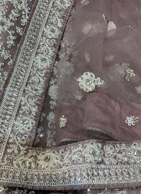 Pink Embroidered Net Semi Stitched Lehenga 3