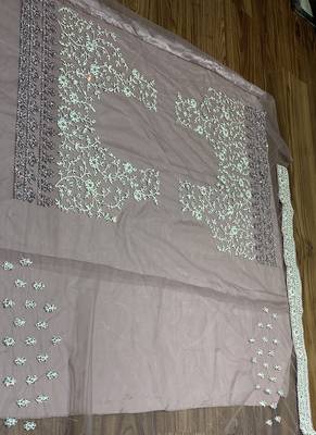 Pink Embroidered Net Semi Stitched Lehenga 4