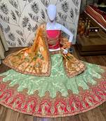 Light-Green Embroidered Silk Semi Stitched Lehenga