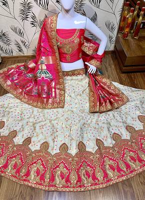 Off-White Embroidered Silk Semi Stitched Lehenga 1